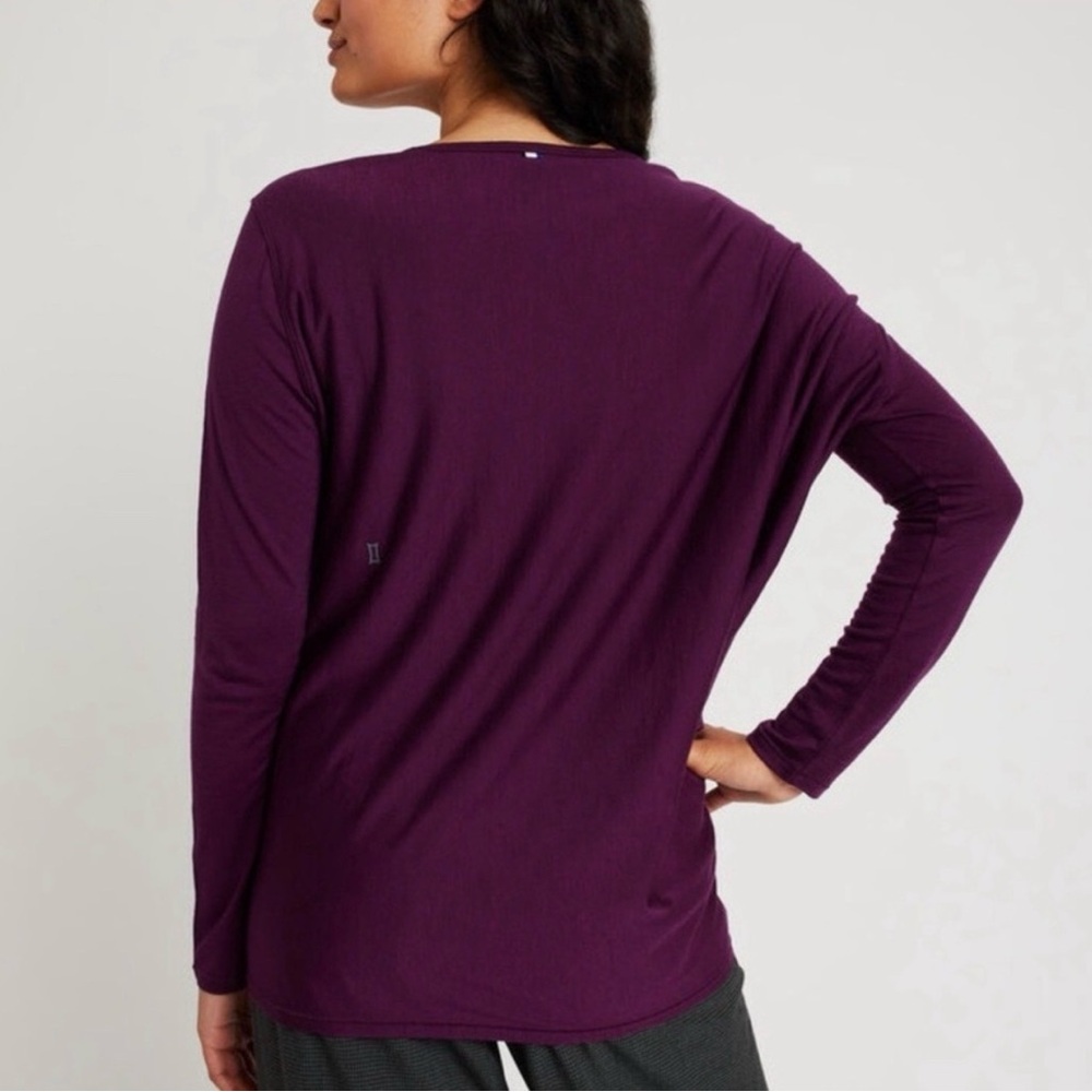 Kit and Ace Wave Asymmetrical Long Sleeve Tee Plum Size S Cashmere Blend